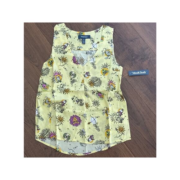 ModCloth Genuine Self Sleeveless Blouse Yellow Astrology Zodiac Women Sz XS NWT - Picture 3 of 8